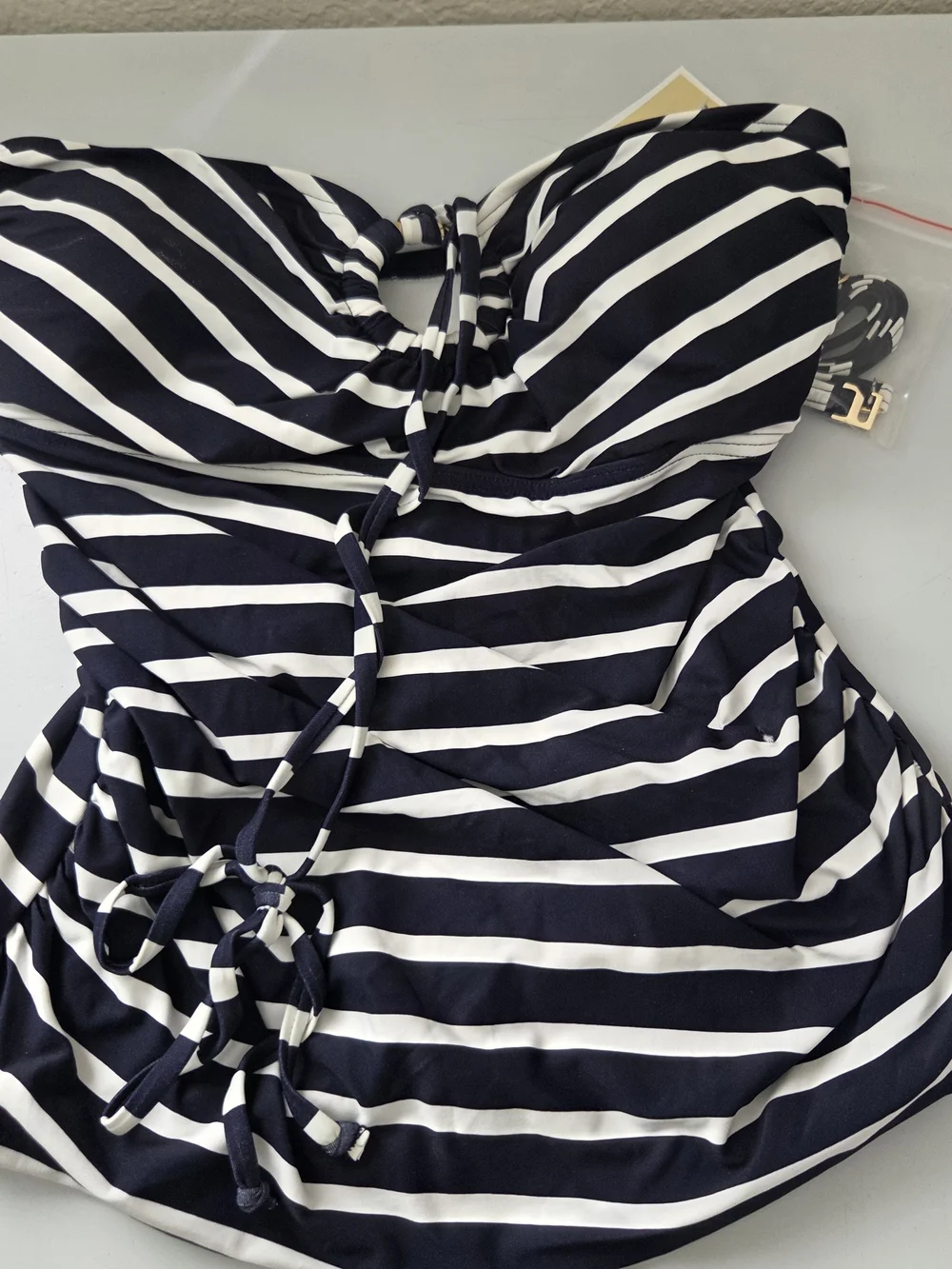 Michael Kors Navy and White Striped Women’s Swim Tankini Top And Bottom XS